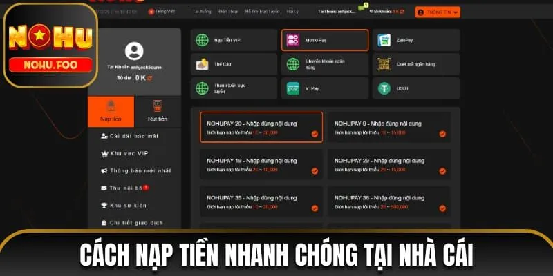 Trang chủ Cách nạp tiền nhanh chóng tại nhà cái