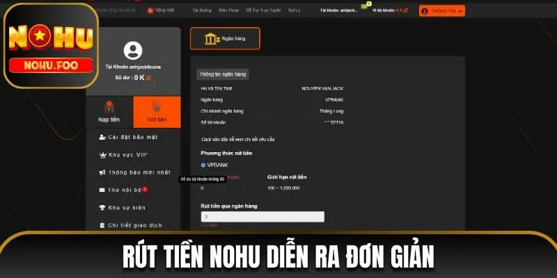 Trang chủ Rút tiền NOHU diễn ra đơn giản